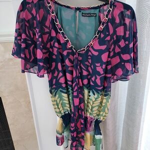 Madison Paige Pink and Blue Patterned Blouse